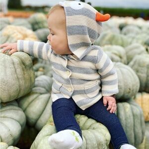 GAP Baby Striped Monster Halloween Hoodie in Gray and Cream